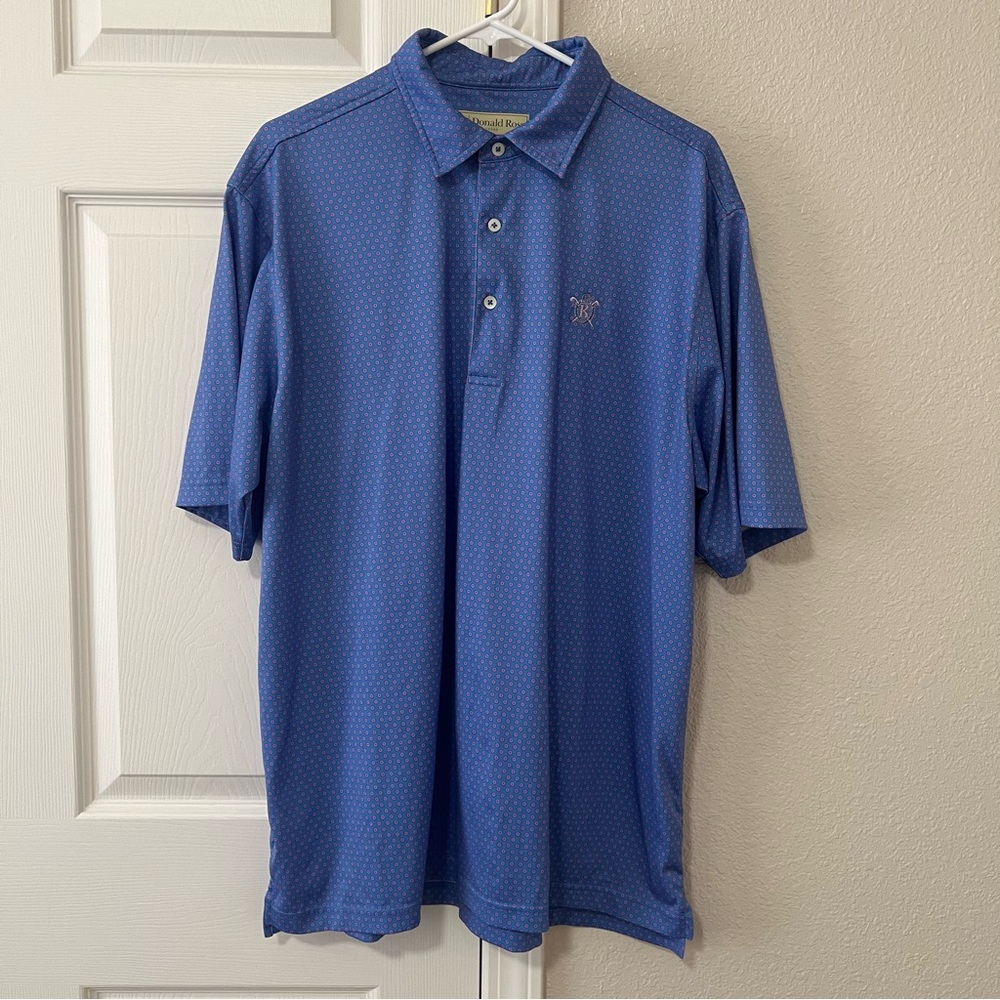 Donald Ross Sportswear Men’s Blue Polo with Purple Flower Print - Large